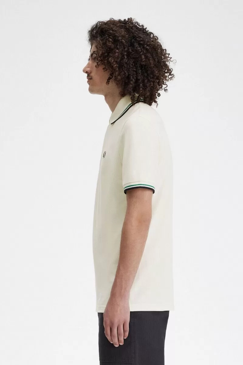 fred perry m12 herrskjorta ljusbeige grön svart