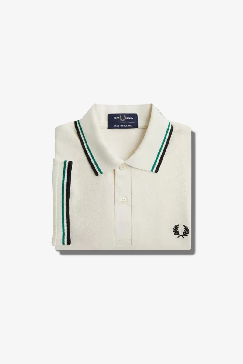 fred perry m12 herrskjorta ljusbeige grön svart