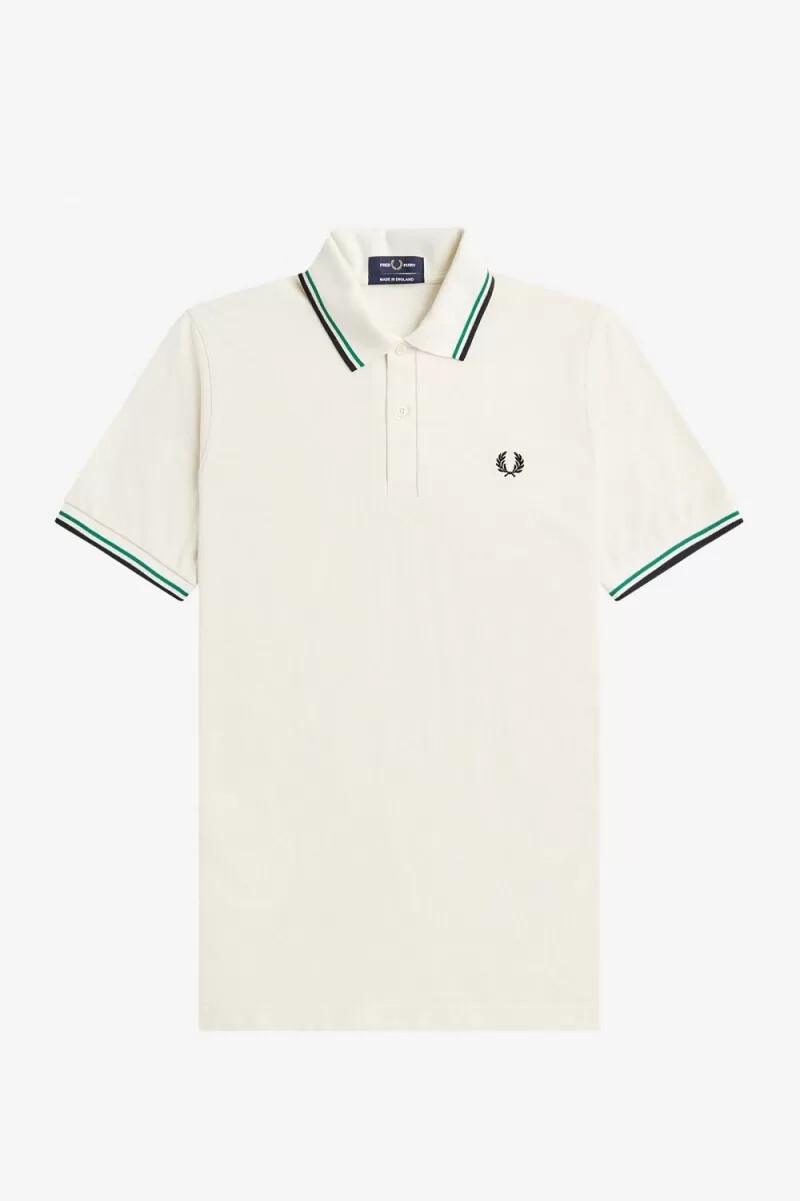 fred perry m12 herrskjorta ljusbeige grön svart