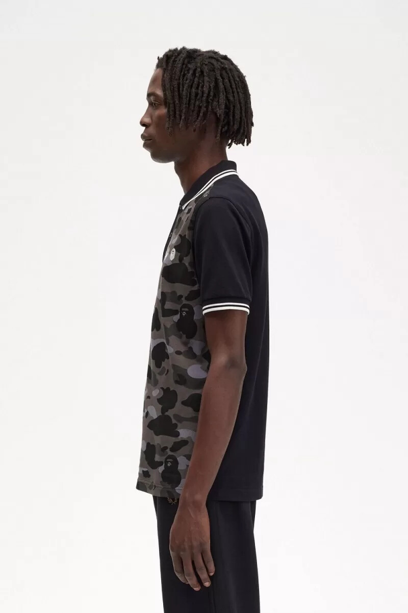 fred perry kamouflage herrskjorta svart