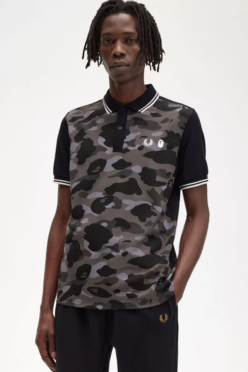 fred perry kamouflage herrskjorta svart