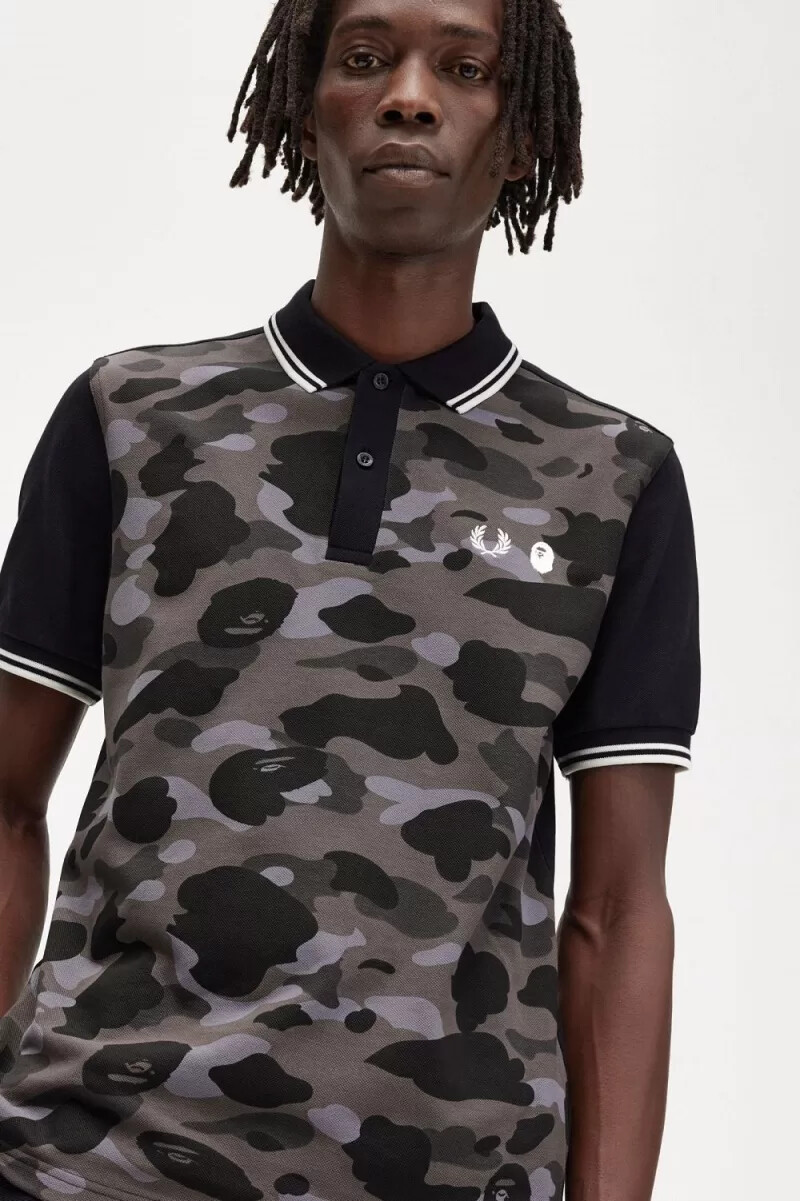 fred perry kamouflage herrskjorta svart