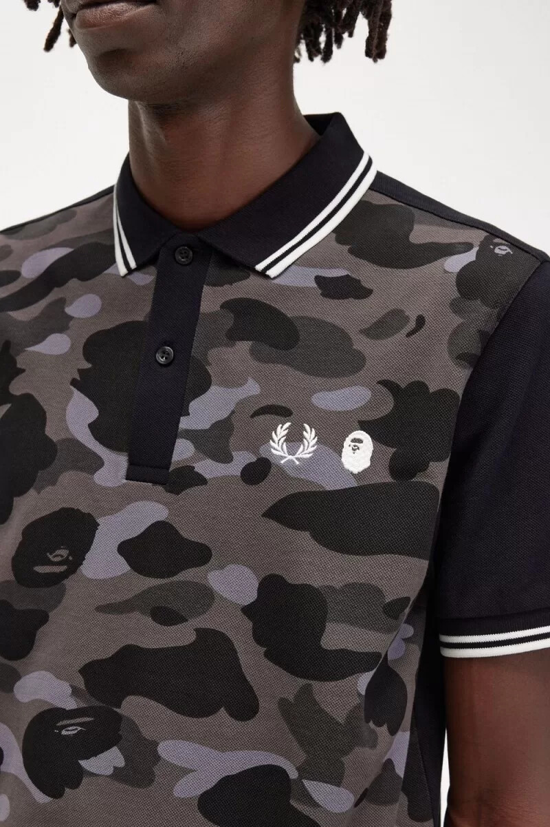 fred perry kamouflage herrskjorta svart