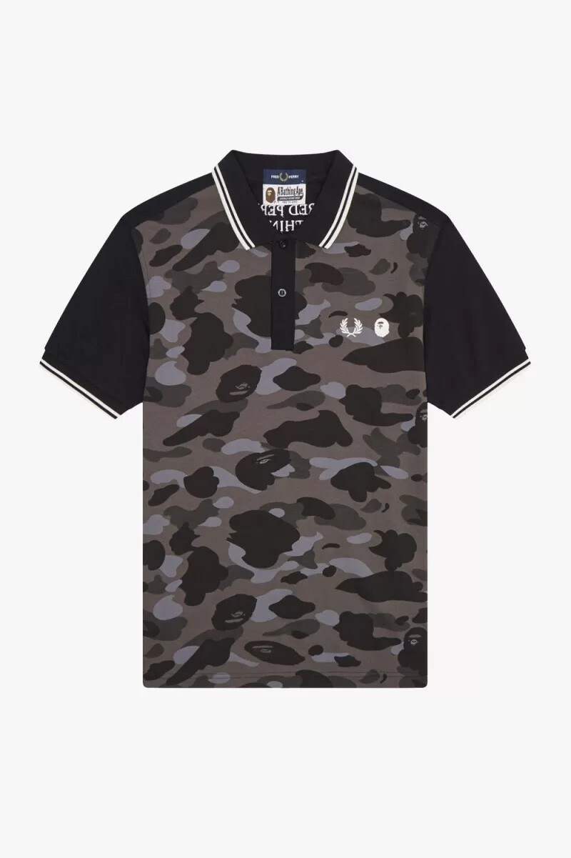 fred perry kamouflage herrskjorta svart