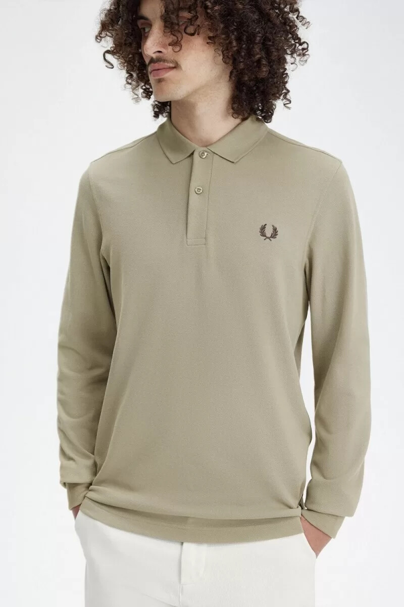 fred perry m6006 herrskjorta varm grå mörkröd