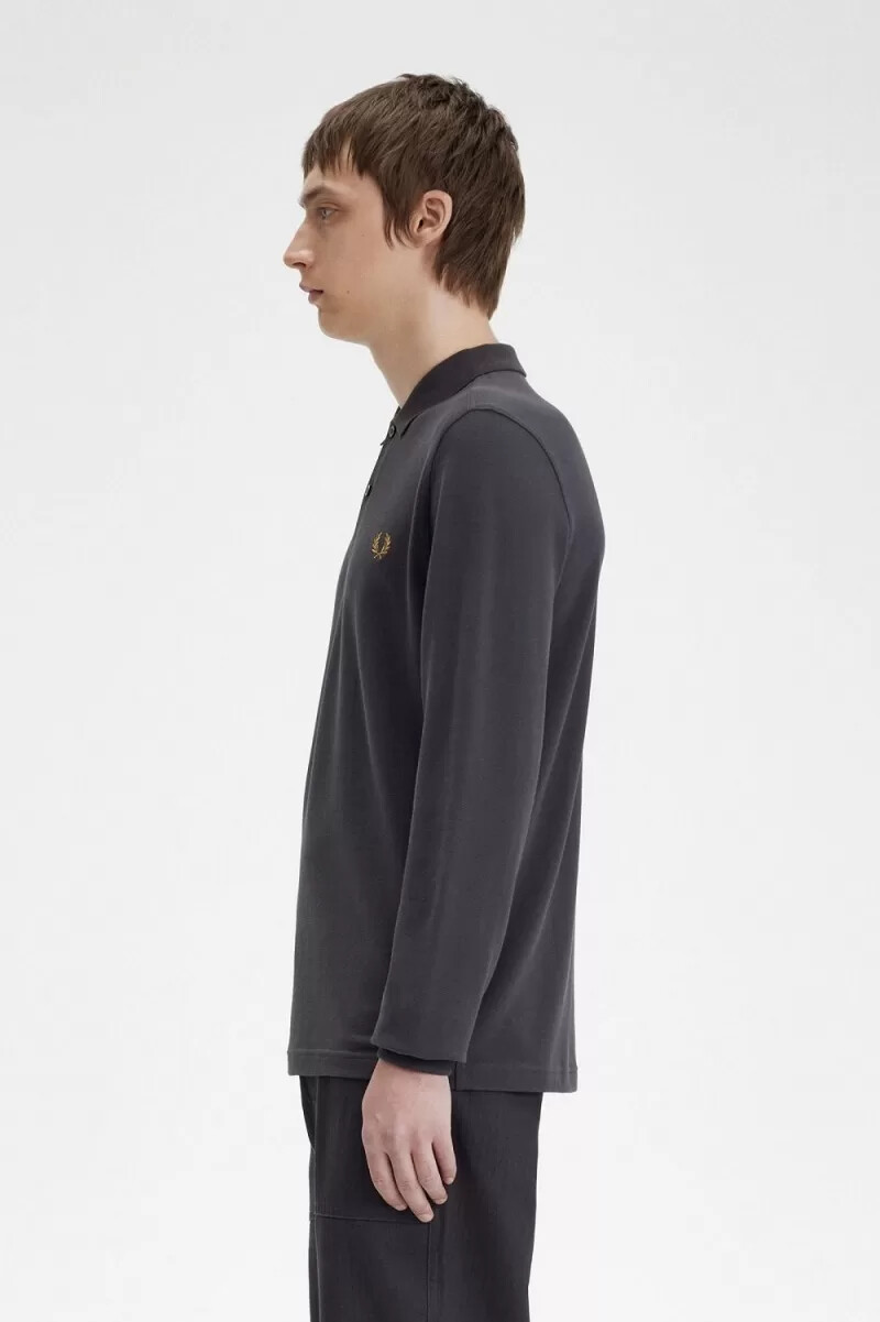 fred perry m6006 herrskjorta anchor grå mörk kaffe