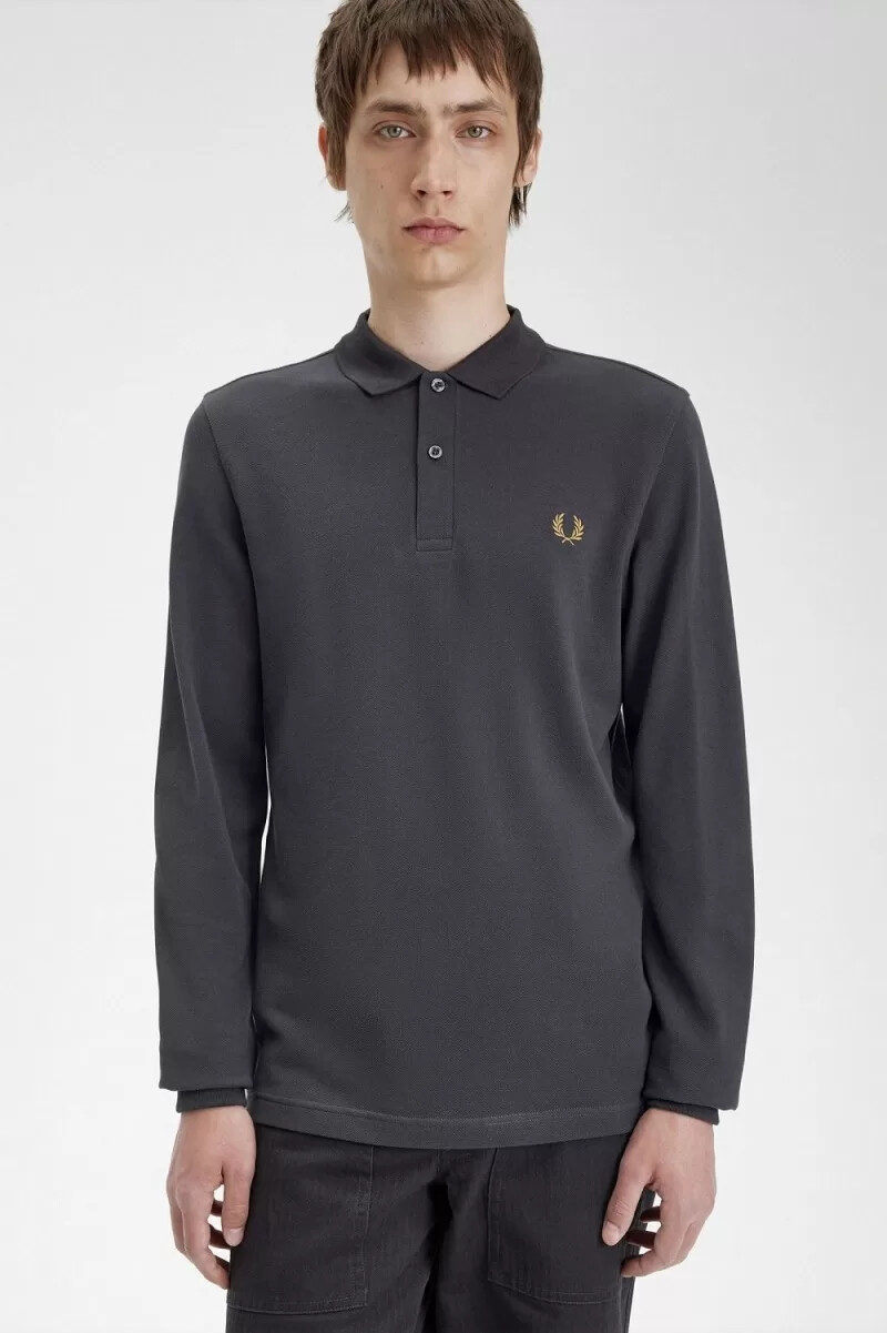 fred perry m6006 herrskjorta anchor grå mörk kaffe