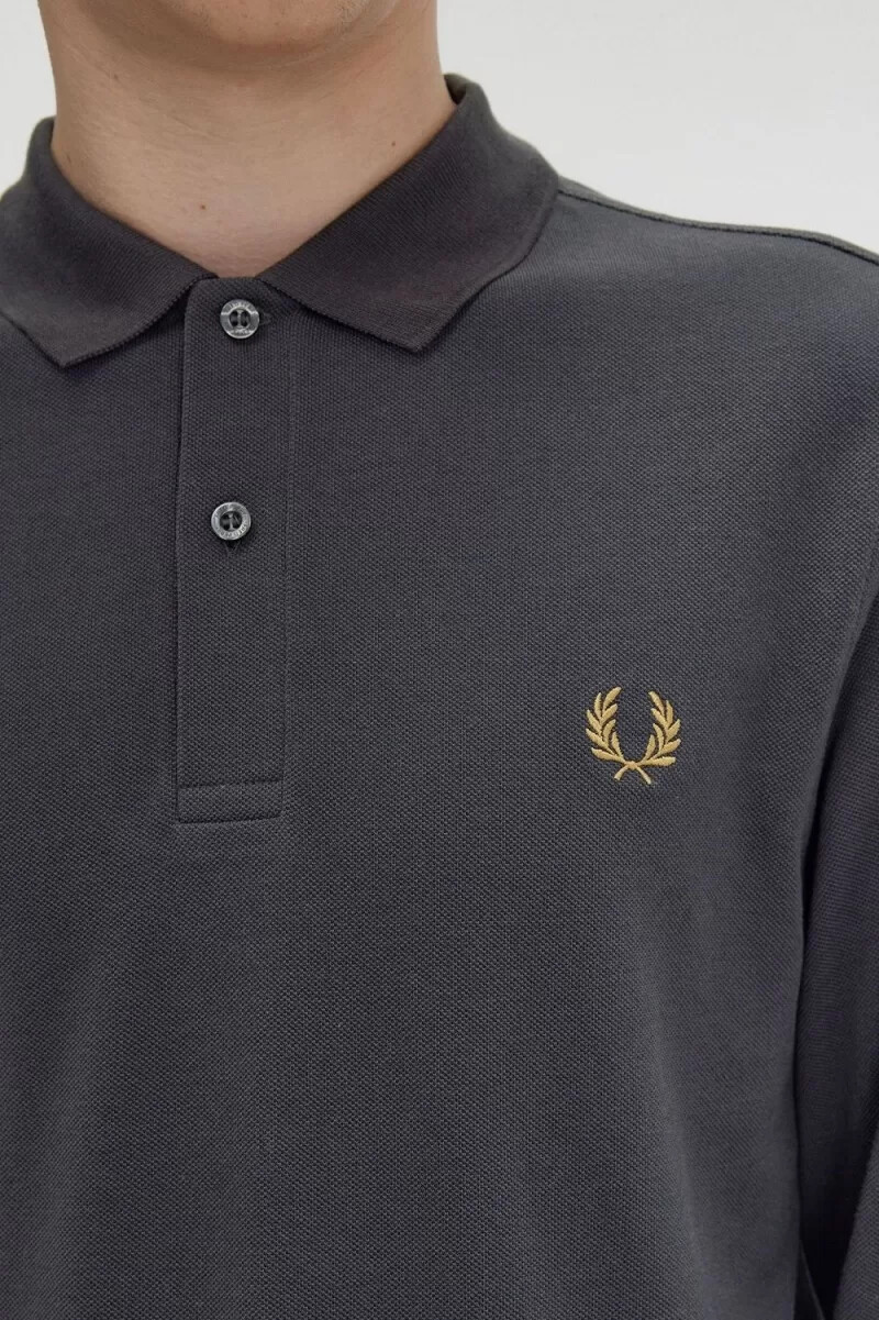 fred perry m6006 herrskjorta anchor grå mörk kaffe