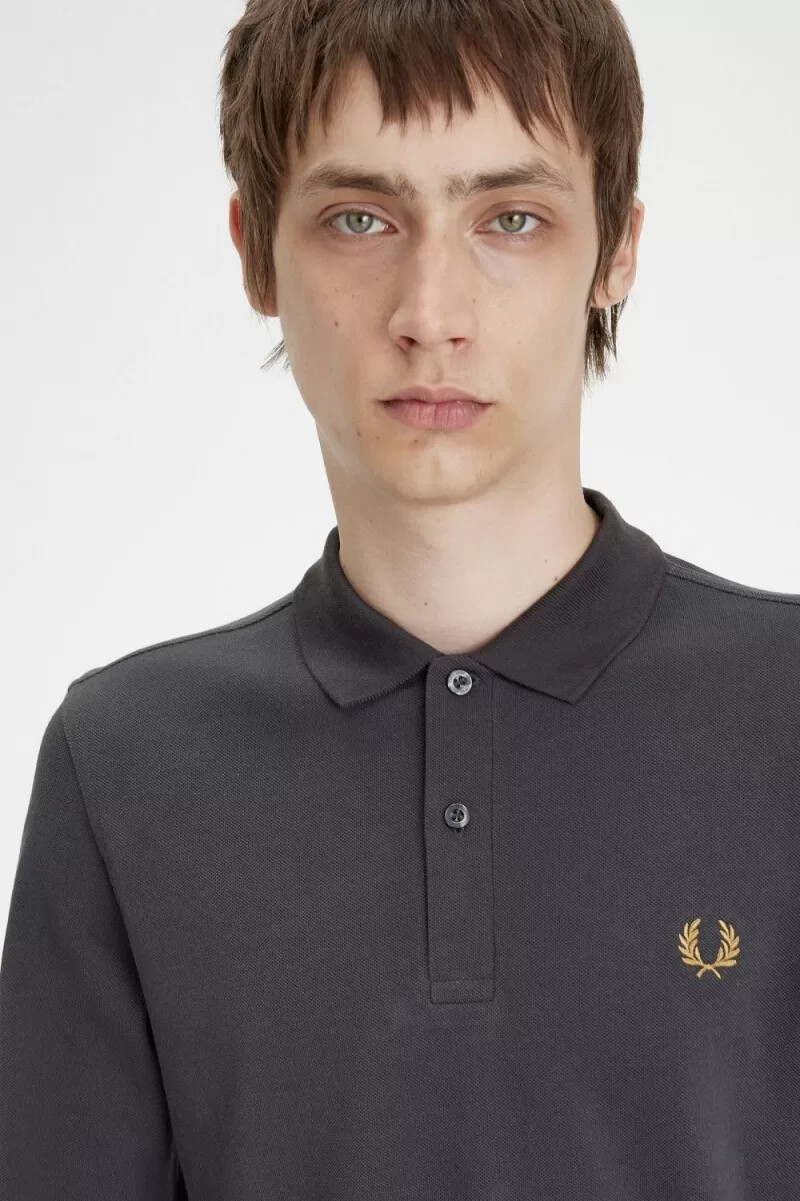 fred perry m6006 herrskjorta anchor grå mörk kaffe