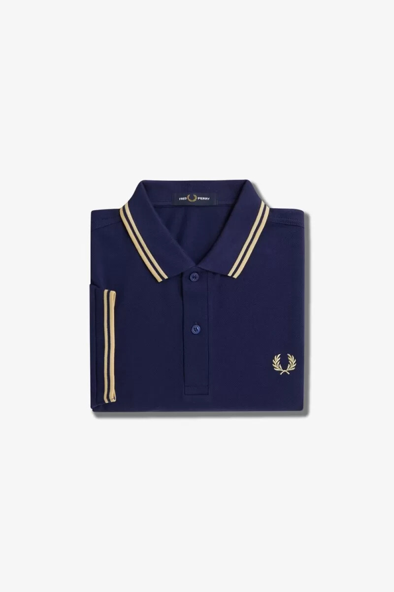 fred perry m3600 herrskjorta fransk marinblå aqua cream aqua cream
