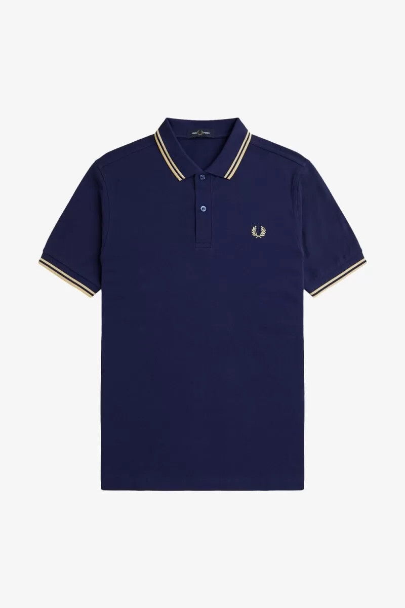 fred perry m3600 herrskjorta fransk marinblå aqua cream aqua cream