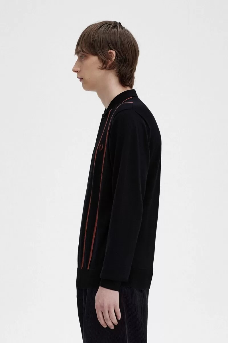 fred perry vertikal randig stickad herrskjorta svart