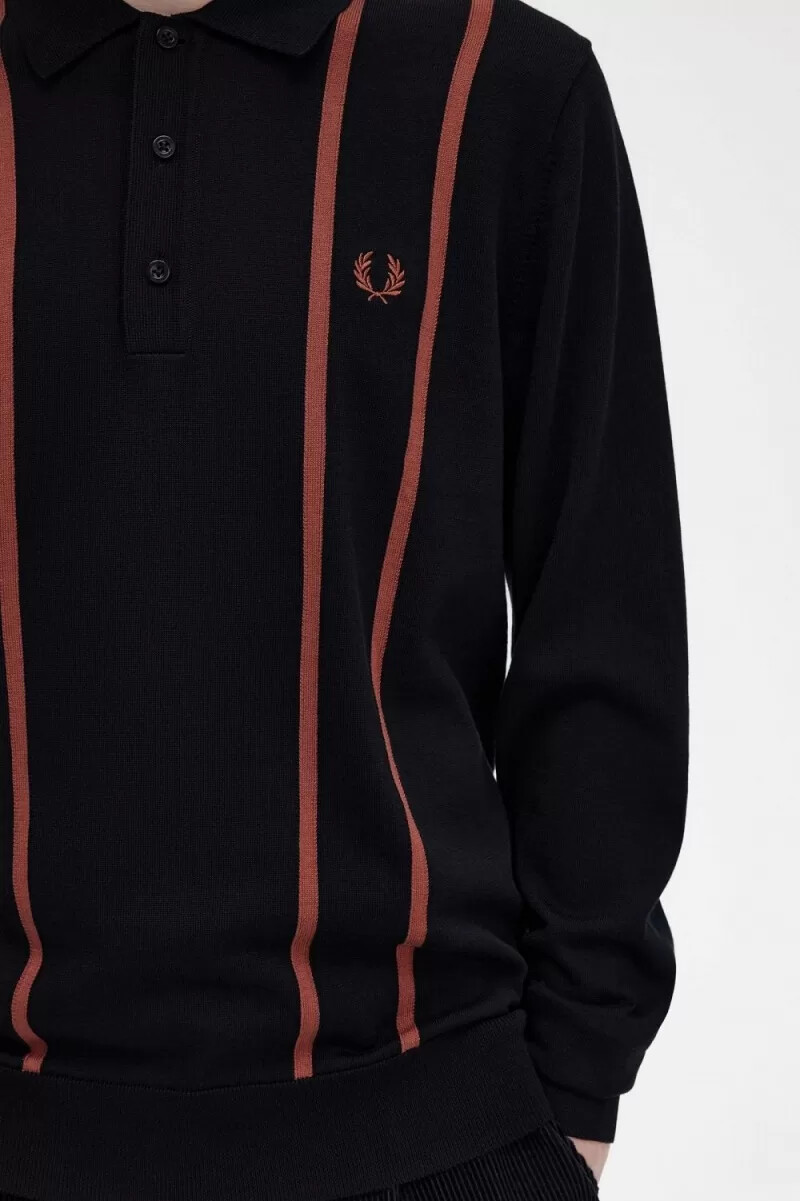 fred perry vertikal randig stickad herrskjorta svart