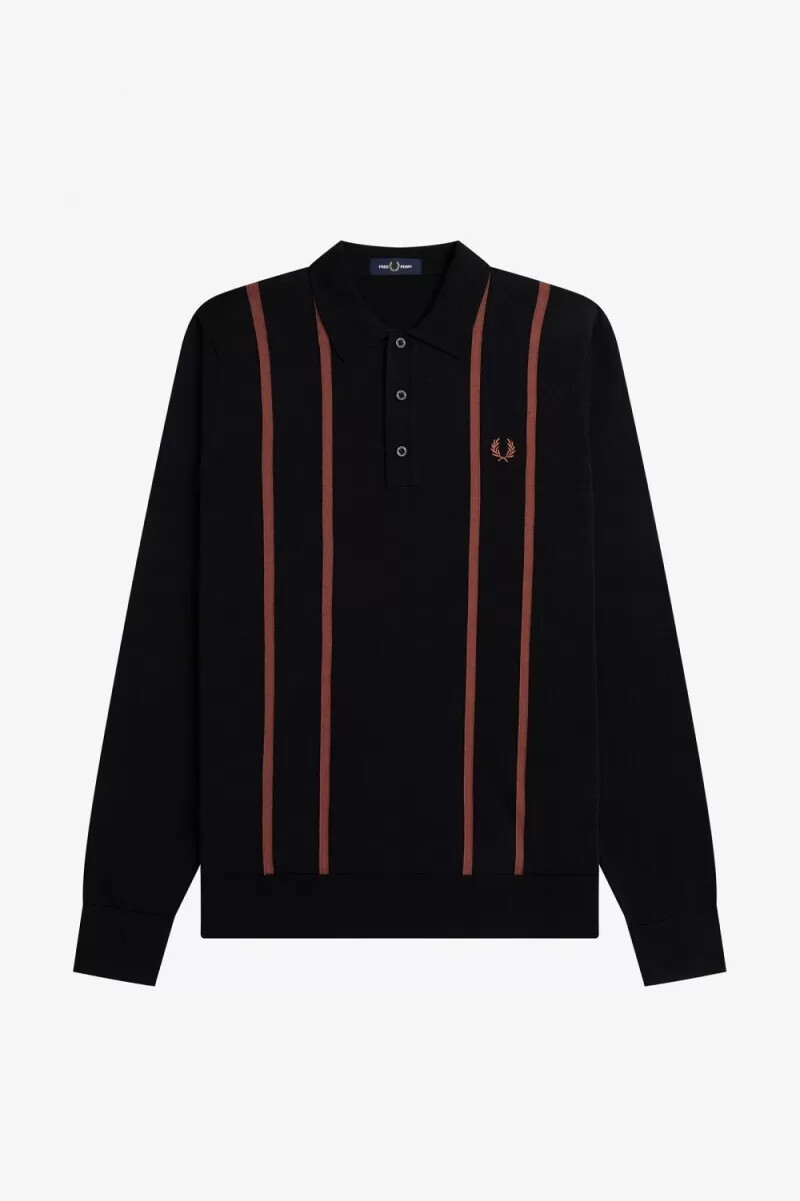 fred perry vertikal randig stickad herrskjorta svart