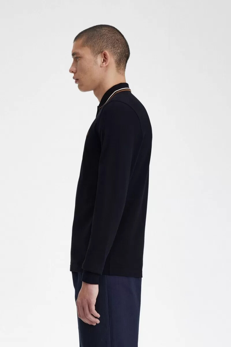 fred perry m3636 herrskjorta marinblå snövit brun