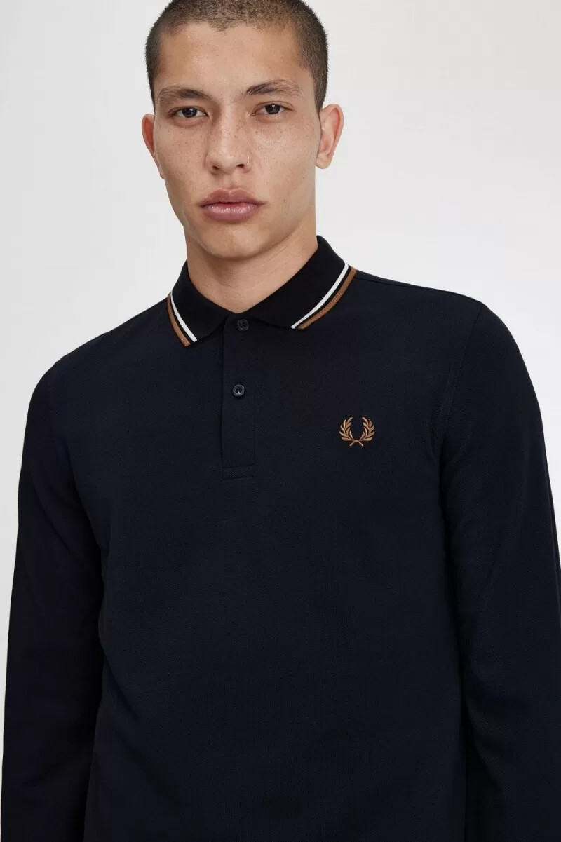 fred perry m3636 herrskjorta marinblå snövit brun