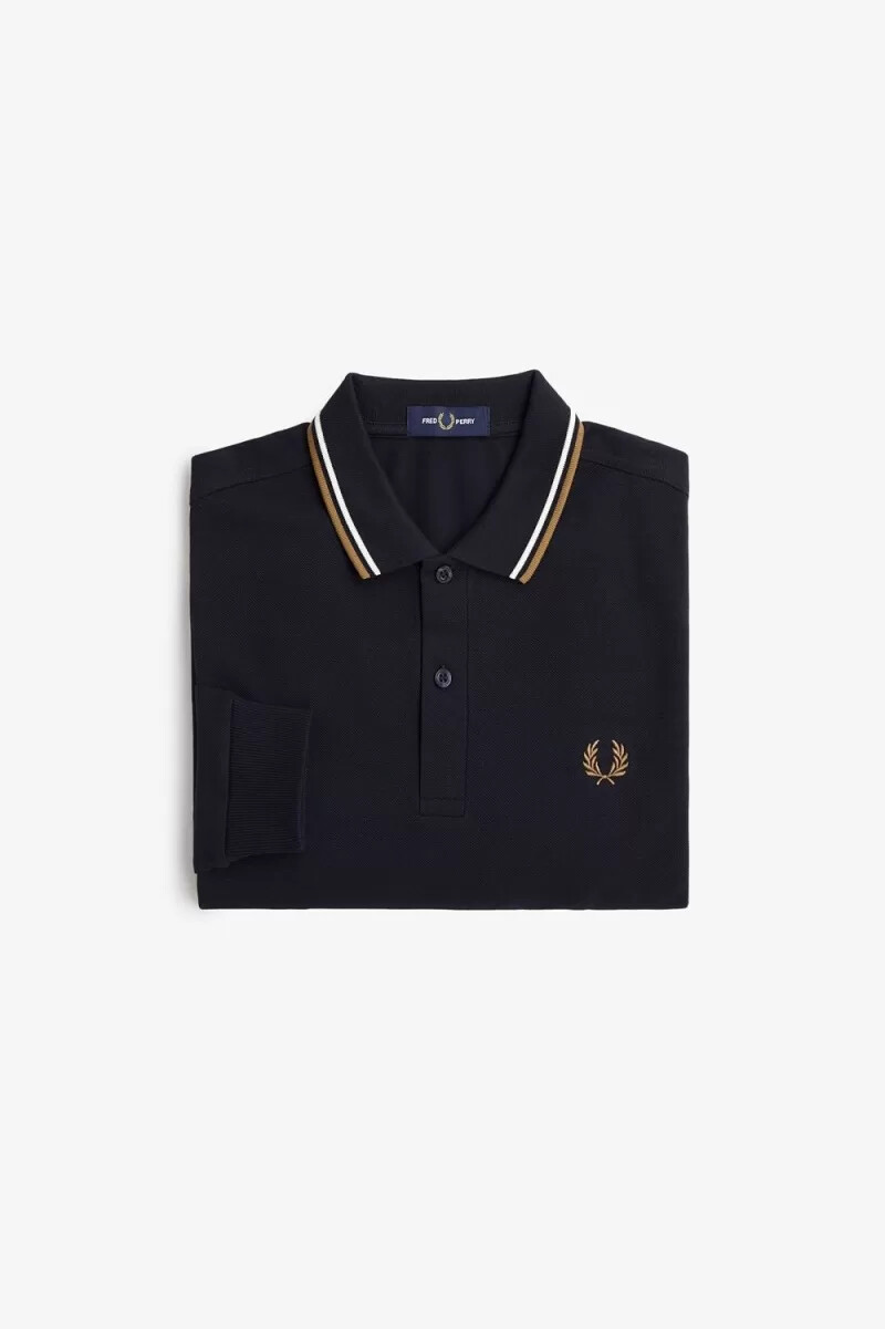 fred perry m3636 herrskjorta marinblå snövit brun