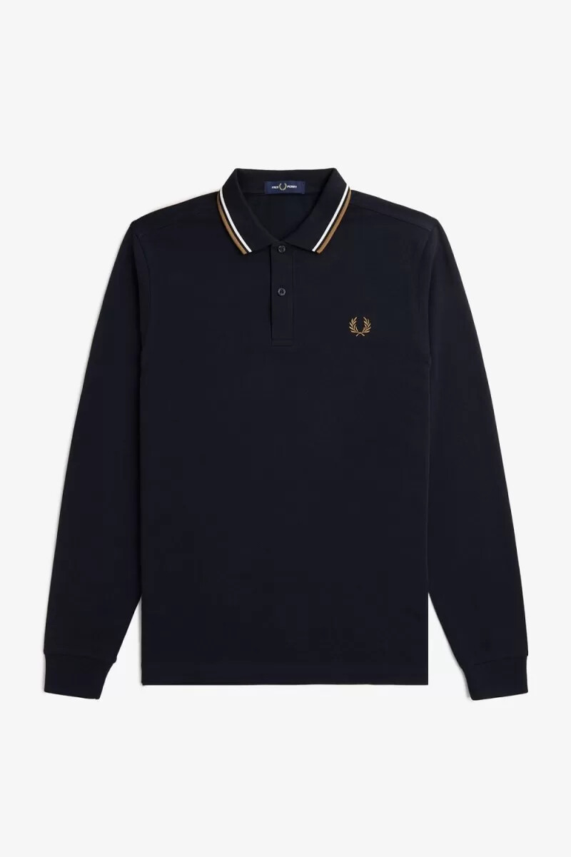 fred perry m3636 herrskjorta marinblå snövit brun