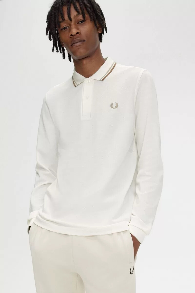 fred perry m3636 herrskjorta snövit havregrön