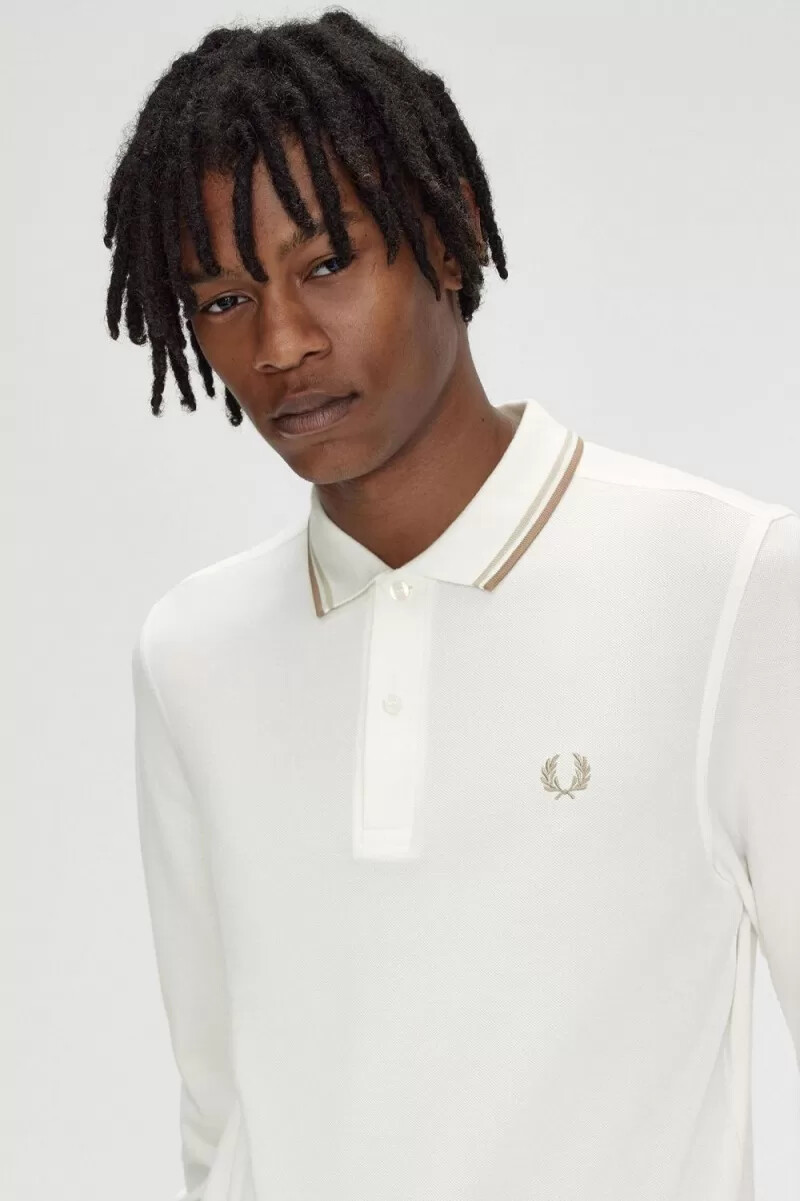 fred perry m3636 herrskjorta snövit havregrön