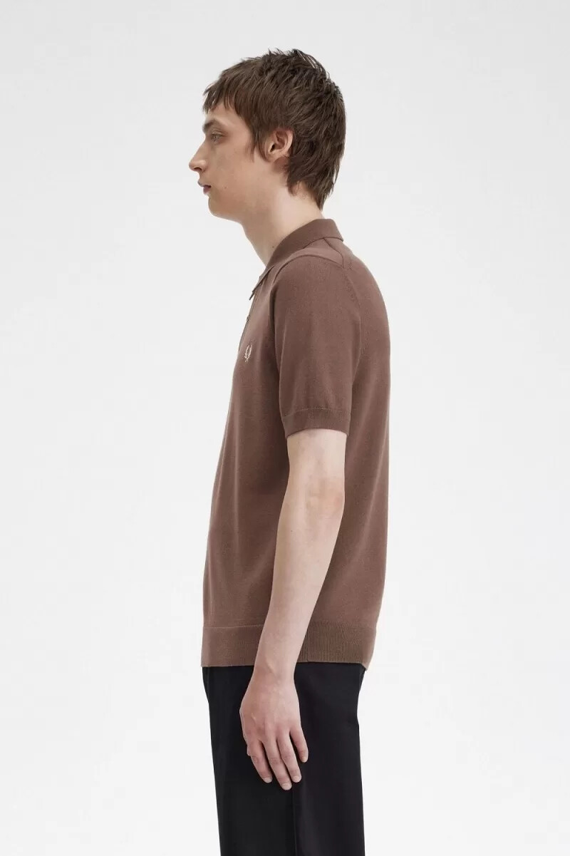 fred perry classic stickad herrskjorta mörkröd