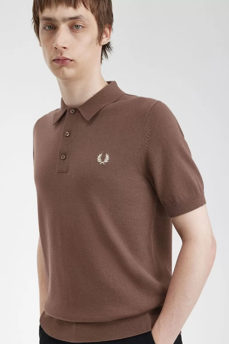 fred perry classic stickad herrskjorta mörkröd