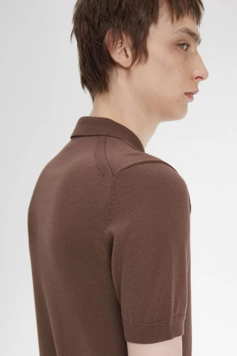 fred perry classic stickad herrskjorta mörkröd