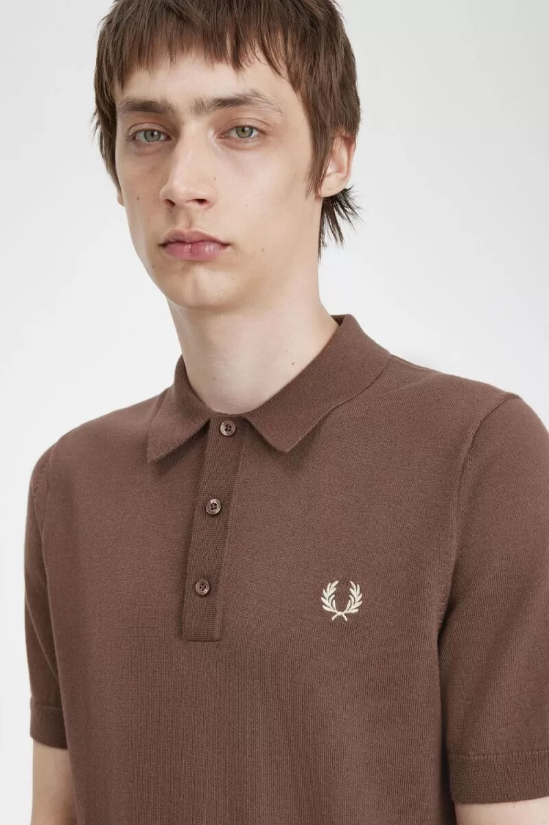 fred perry classic stickad herrskjorta mörkröd