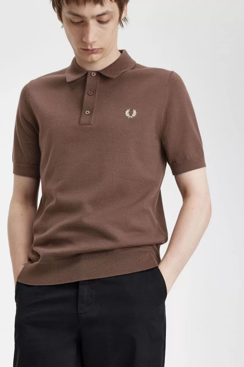 fred perry classic stickad herrskjorta mörkröd