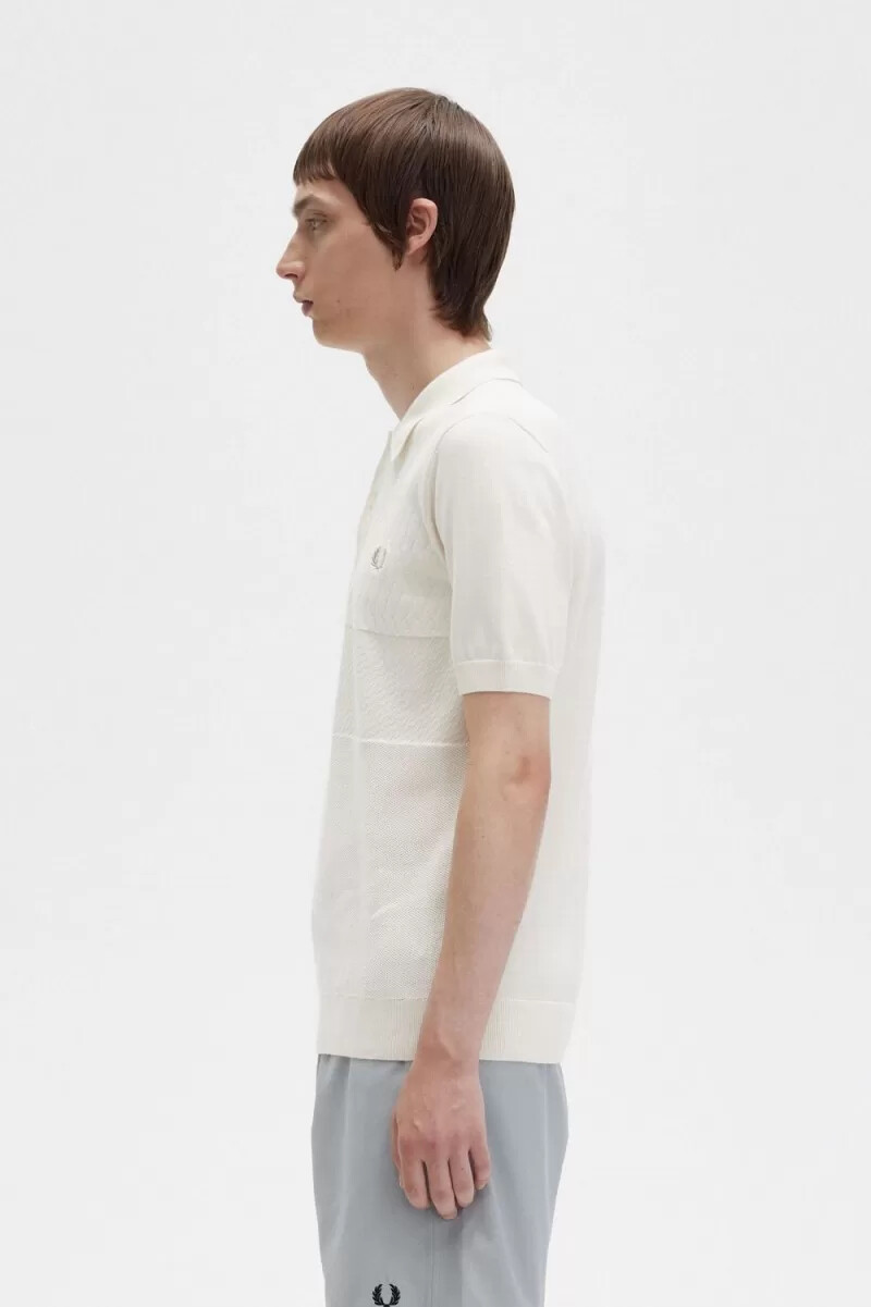 fred perry tonal panel stickad herrskjorta beige