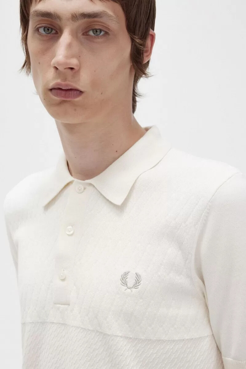 fred perry tonal panel stickad herrskjorta beige