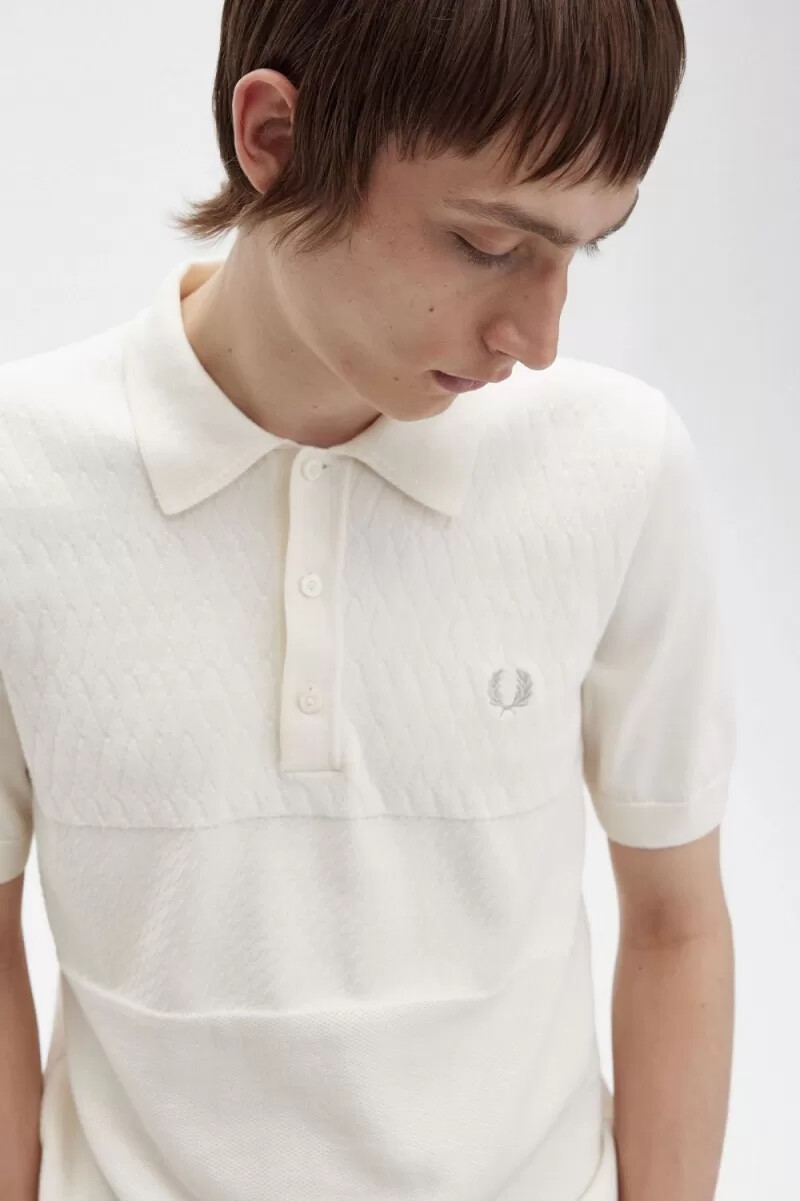 fred perry tonal panel stickad herrskjorta beige