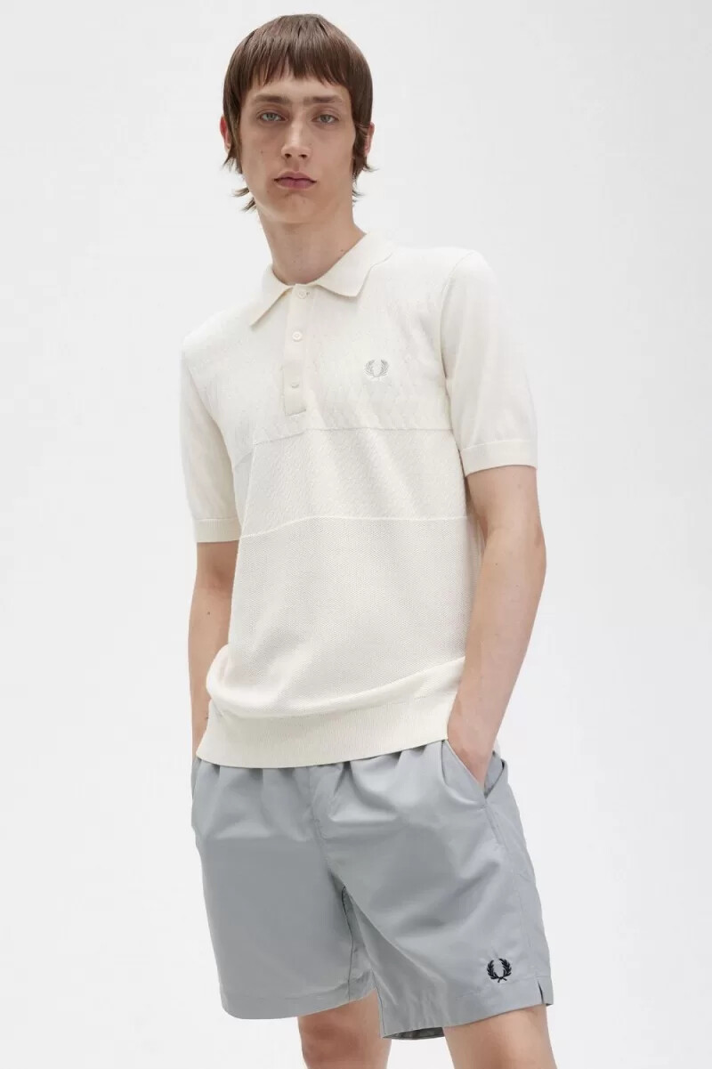 fred perry tonal panel stickad herrskjorta beige