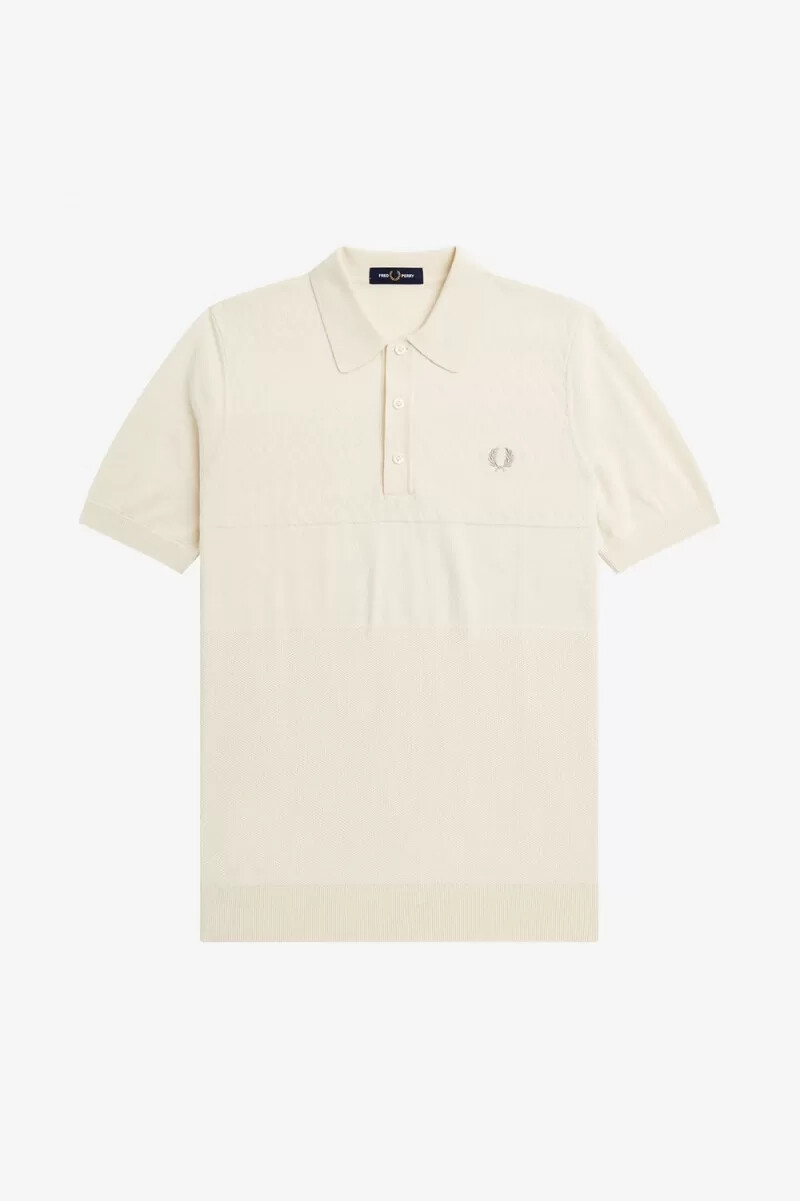 fred perry tonal panel stickad herrskjorta beige