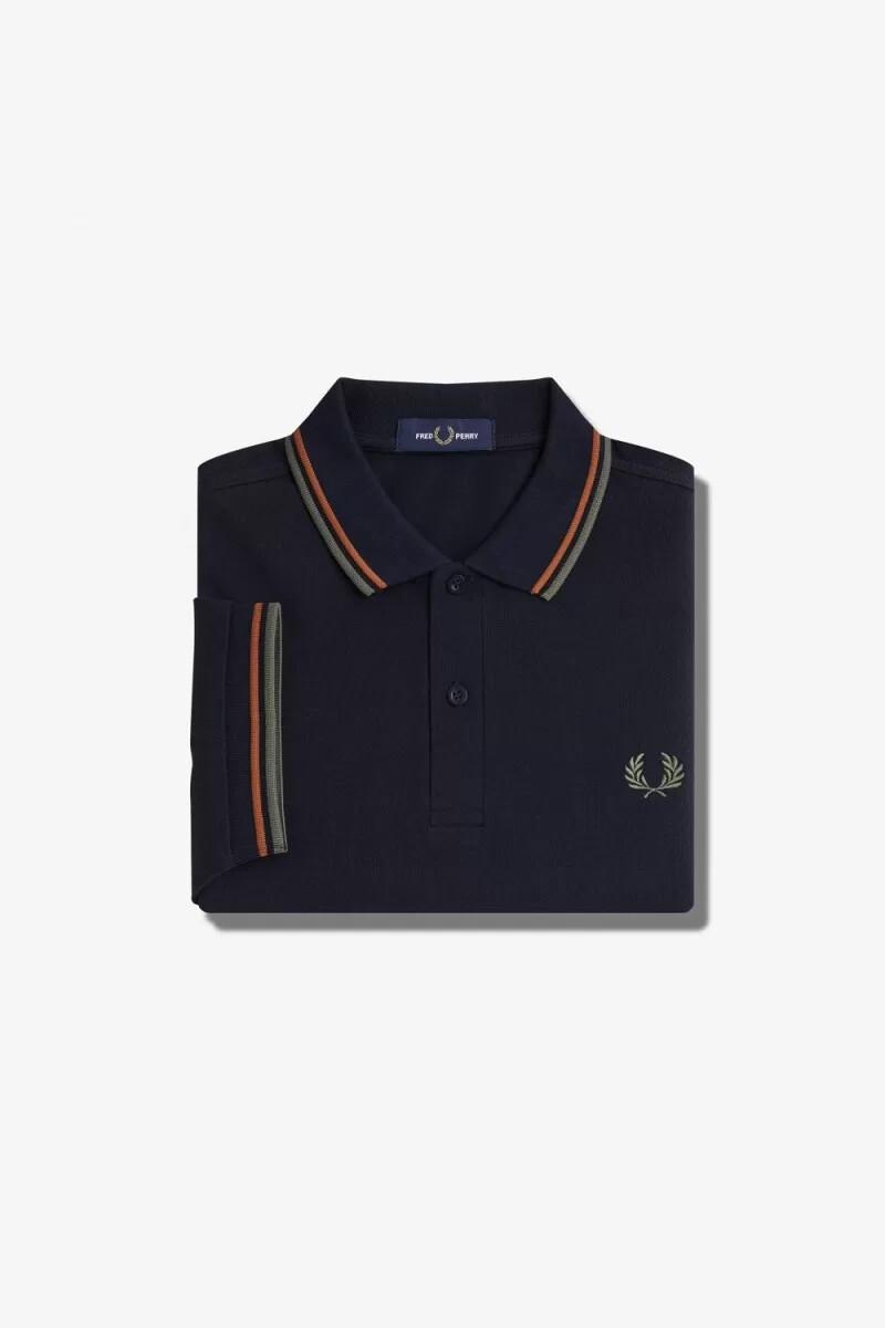fred perry m3600 herrskjorta marinblå brun field green