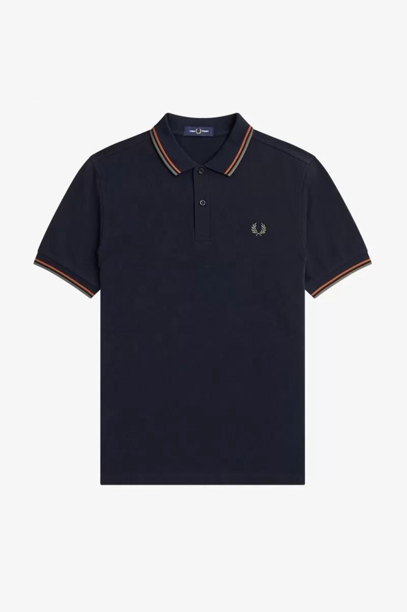 fred perry m3600 herrskjorta marinblå brun field green