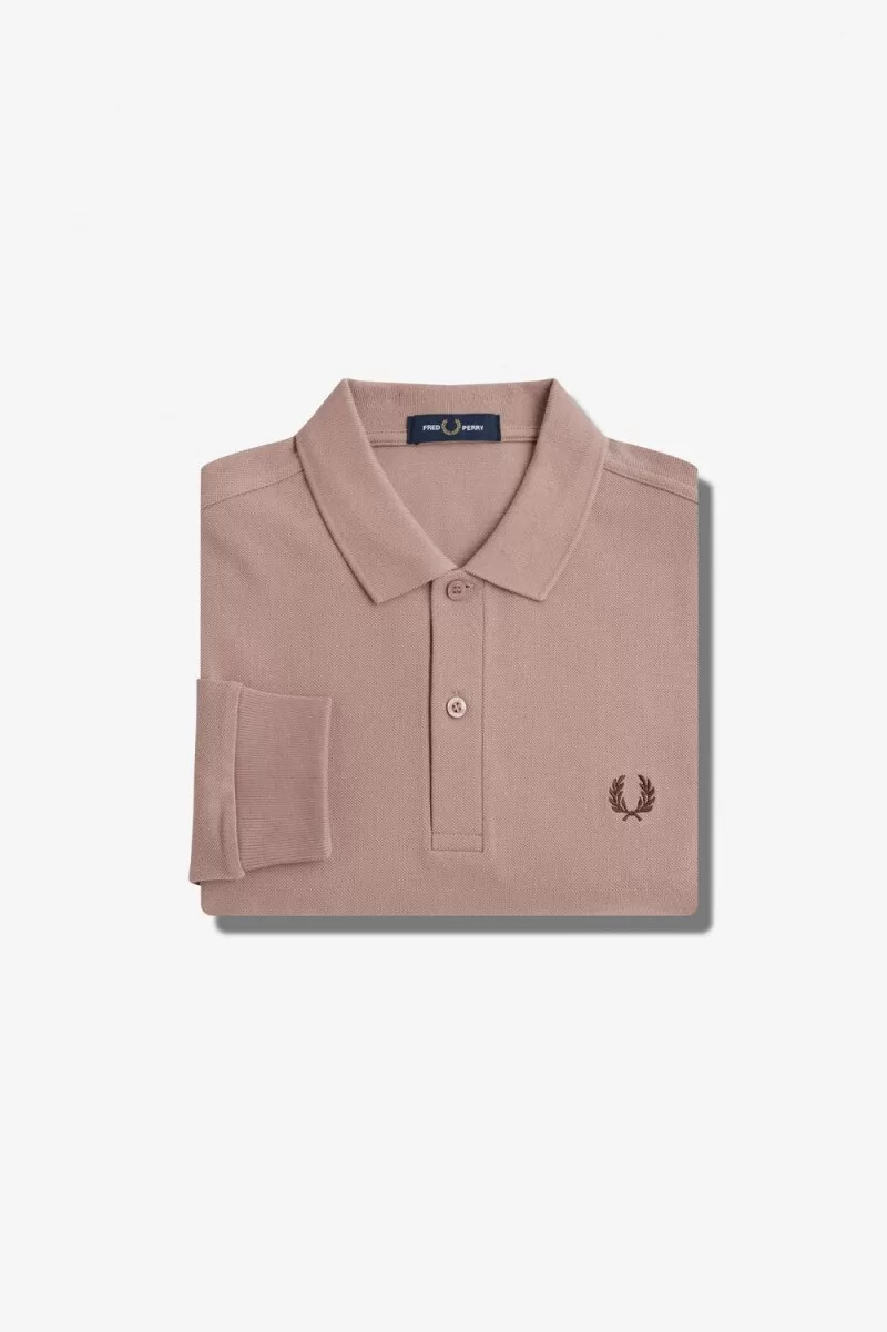 fred perry m6006 herrskjorta mörkrosa bränd tobak