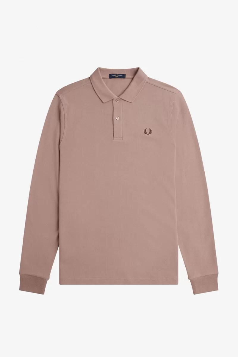 fred perry m6006 herrskjorta mörkrosa bränd tobak