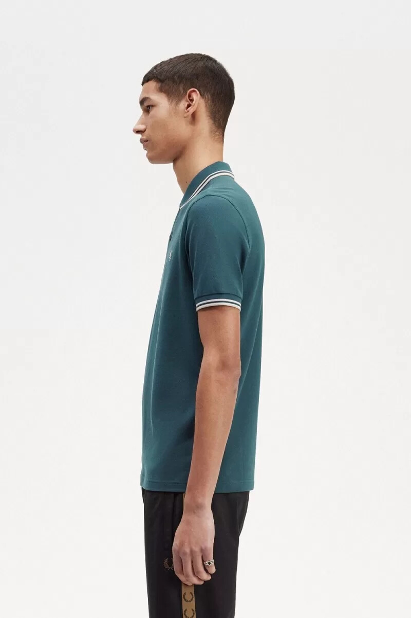 fred perry m3600 herrskjorta petrolblå ljusmint