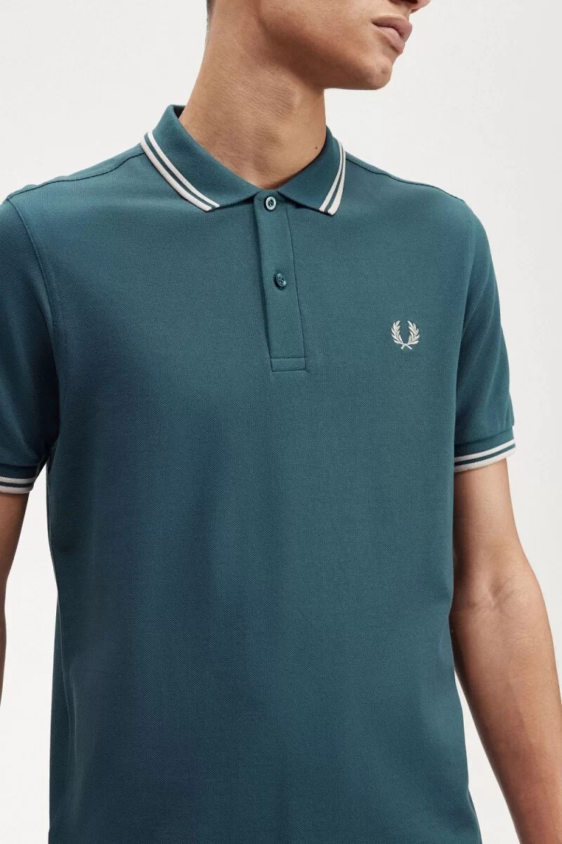 fred perry m3600 herrskjorta petrolblå ljusmint