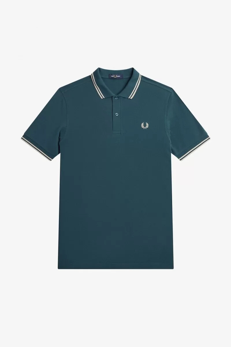 fred perry m3600 herrskjorta petrolblå ljusmint