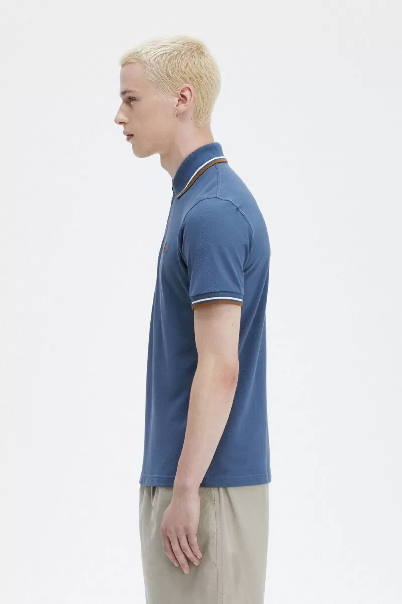 fred perry m12 herrskjorta midnattsblå beige mörk kaffe