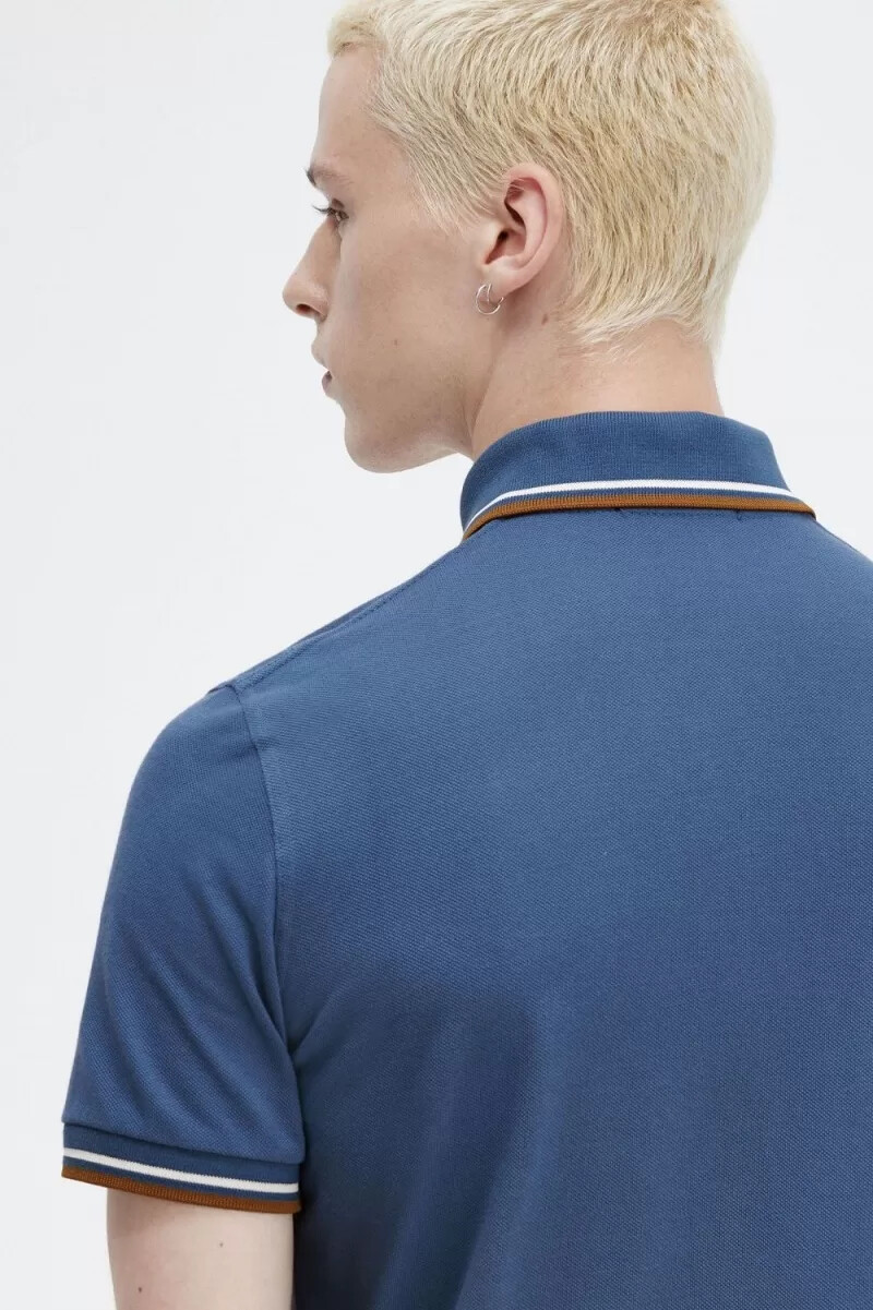 fred perry m12 herrskjorta midnattsblå beige mörk kaffe