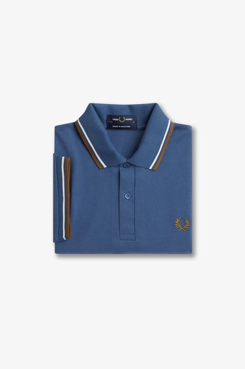 fred perry m12 herrskjorta midnattsblå beige mörk kaffe