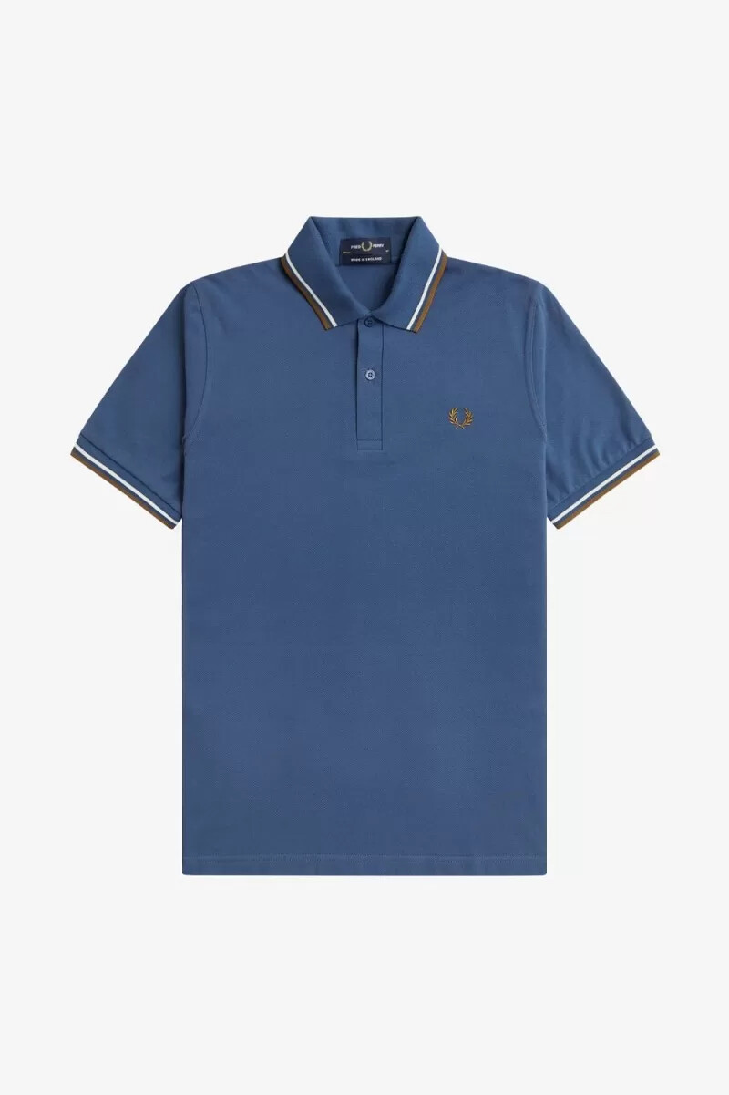 fred perry m12 herrskjorta midnattsblå beige mörk kaffe