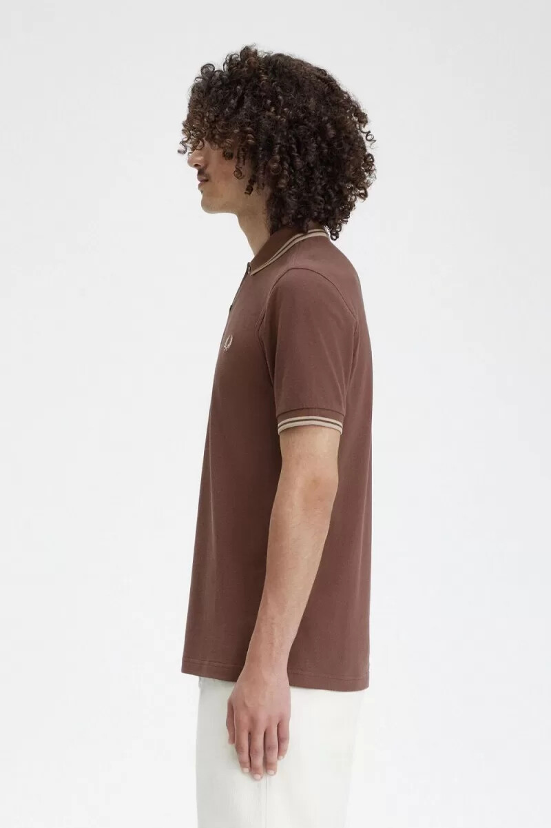 fred perry m3600 herrskjorta mörkröd varm grå
