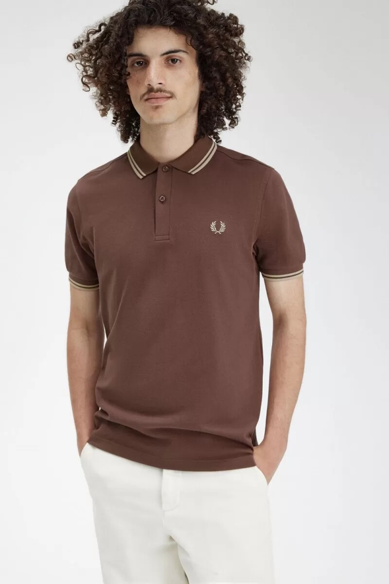 fred perry m3600 herrskjorta mörkröd varm grå