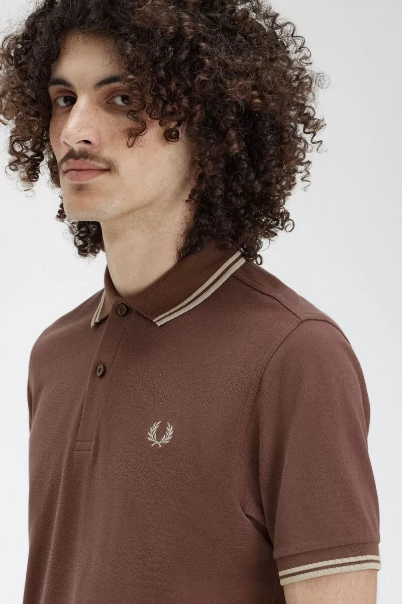 fred perry m3600 herrskjorta mörkröd varm grå