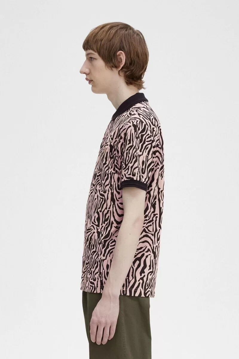 fred perry zebra print herrskjorta dusty rose pink