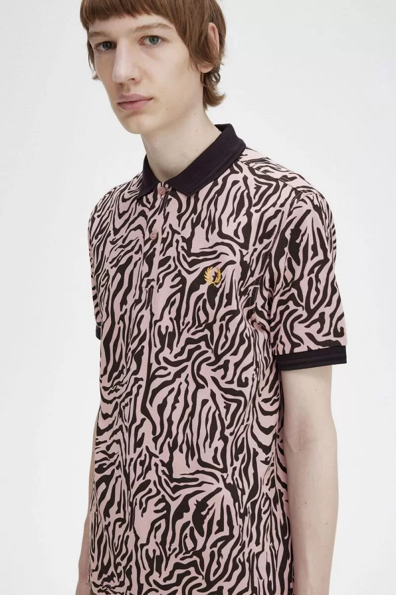 fred perry zebra print herrskjorta dusty rose pink